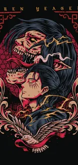 Epic anime artwork featuring Eren Yeager with intricate details and bold colors.