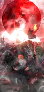 Epic anime battle scene with red moon.