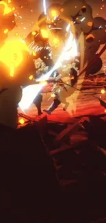 Explosive anime battle scene with vivid orange flames.