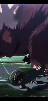 Epic anime battle scene with dark tones.