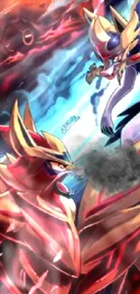 Two anime characters locked in an intense battle scene with vibrant colors.