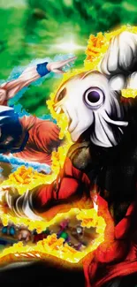 Anime characters in an intense battle scene with vibrant colors.