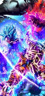 Dynamic anime battle scene with vibrant colors and powerful energy.