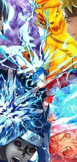 Anime characters in a vibrant battle scene wallpaper.