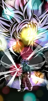 Epic anime character with glowing aura and energy on mobile wallpaper.