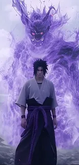 Anime warrior with mystical purple aura