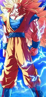 Epic anime character with lightning and vibrant colors.