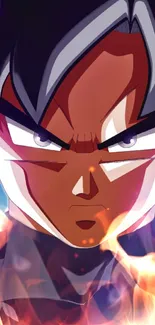 Intense anime character with fiery background.