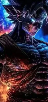 Epic anime character with cosmic colors and powerful energy.