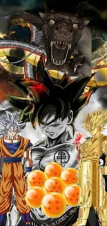 Epic Dragon Ball anime wallpaper with dragons and iconic characters.