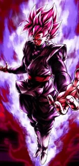 Anime character with vibrant energy burst and purple hues.