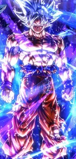 Anime character unleashing intense energy with vibrant blue hues.