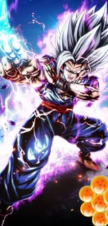 Anime warrior with energy aura in dynamic pose wallpaper.