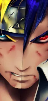 Epic anime face-off wallpaper with vibrant colors and intense expressions.