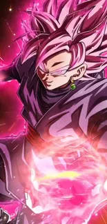 Anime fighter with pink aura and intense look, vibrant mobile wallpaper.