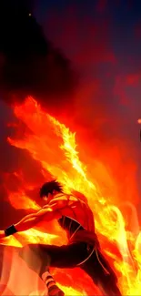 Epic anime character engulfed in flames