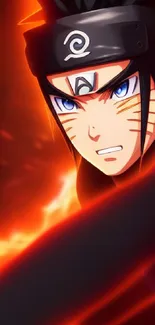 Anime hero in a fiery, intense scene wallpaper.