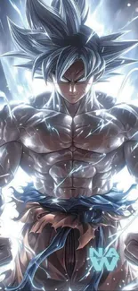 Epic anime hero with dynamic energy and power bursting.