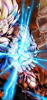 Anime character unleashing powerful blue lightning attack.