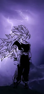 Epic anime character standing in purple lightning on a cloudy night sky.