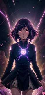 Epic anime character with lightning energy and glowing eyes.