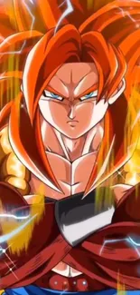 Anime warrior with red hair and electricity surrounds.