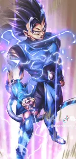 Anime warrior with blue lightning aura.