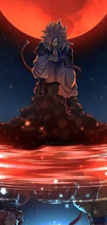 Anime character with red moon reflection.