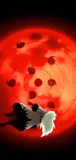 Anime-style red orb with dynamic elements and white-haired figure.