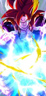 Anime character unleashing a powerful burst of energy with vibrant colors.