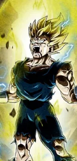 Anime character transforming with a surge of electric energy, in a dynamic pose.