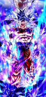 Anime character with vibrant blue energy aura.