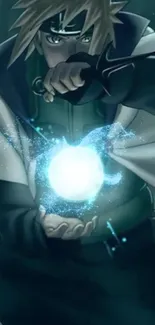 Dynamic anime character with glowing blue energy.