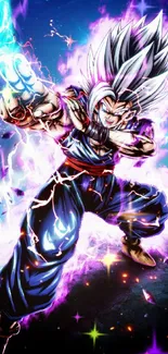 Anime character with electric aura in action pose, vibrant and dynamic.