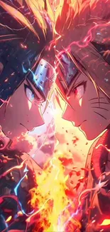 Anime rivals face off with fiery energy and vivid colors in striking mobile wallpaper.