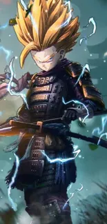 Anime samurai warrior with lightning energy.