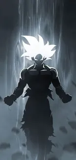 Epic anime silhouette in dynamic action on a phone wallpaper.