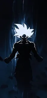 Intense anime silhouette with dark blue background.