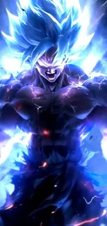 Epic Super Saiyan anime wallpaper with a vibrant blue energy aura.