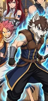 Vibrant anime team in dynamic pose.