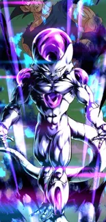 Anime villain with vibrant purple energy aura.