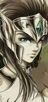 Anime warrior with intricate armor and piercing gaze in fantasy art style.