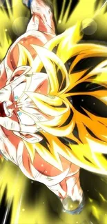 Anime warrior unleashing power with vibrant yellow energy.