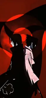 Anime warriors in an intense duel with a striking red backdrop.