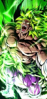 Anime warrior with electric green power