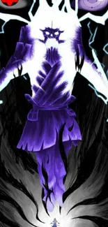 Epic anime warrior with purple aura and dramatic contrasts.