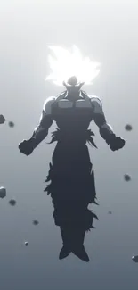 Silhouetted anime warrior with glowing hair.