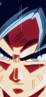 Close-up of intense anime warrior face with vibrant colors.