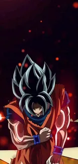 Anime warrior character with dramatic pose in vibrant colors and dark background.