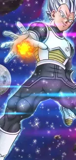 Epic anime warrior in cosmic space with vibrant energy burst.